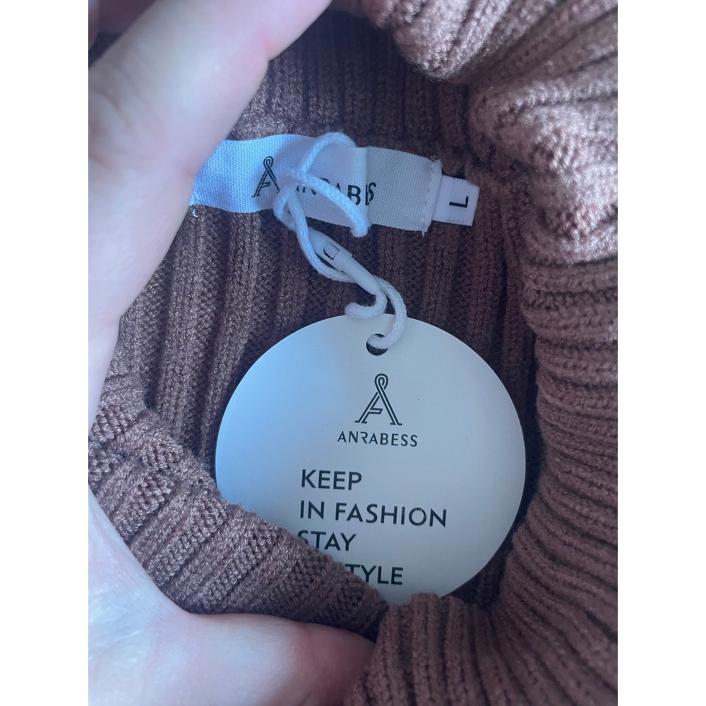 Anrabess Sweater Dress Womens Large Turtle Neck Camel Nylon Knitted Casual NWT‎ - Picture 4 of 6
